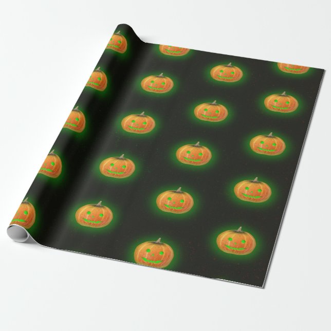Halloween Spooktacular Pumpkin Smile Pattern Wrapping Paper (Unrolled)