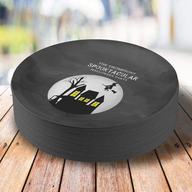 Halloween Spooktacular Spooky Haunted House Witch  Paper Plate (Spooky witch Halloween Paper Plates. )