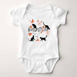 Halloween Spooky and Scary Cats Playing Music Note Baby Bodysuit