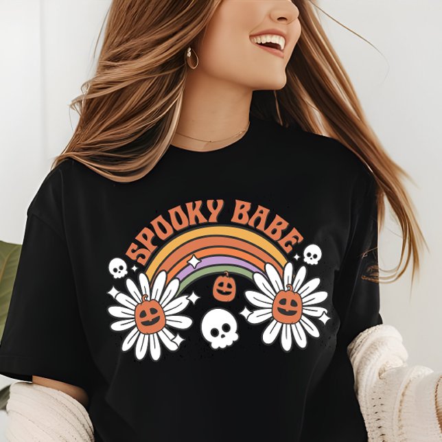 Halloween Spooky Babe Pumpkin Skull Flowers Tri-Blend Shirt (Creator Uploaded)