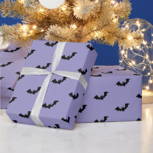 Halloween Spooky Black and Purple Bats Pattern Wrapping Paper