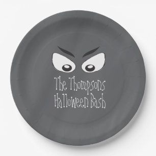 Halloween Spooky Black and White Scary Eyes Paper Plate