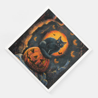 Halloween Spooky Black Cat on a Jack O' Lantern Napkin