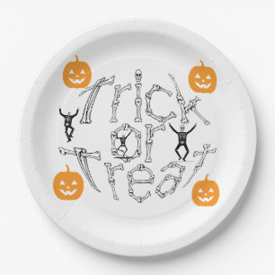 Halloween Spooky Bone Text Trick Or Treat Paper Plate