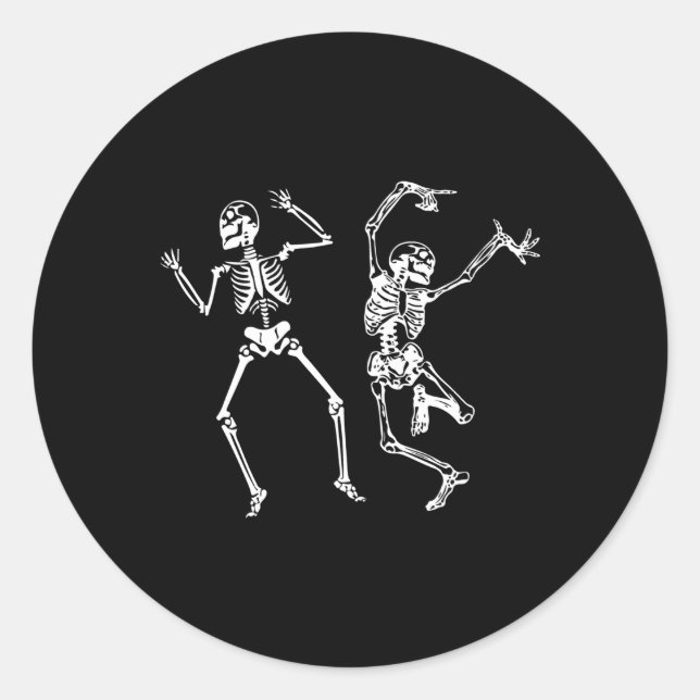 Halloween Spooky Bones Skull Dancing Skeleton Classic Round Sticker (Front)