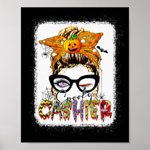 Halloween Spooky Cashier Messy Bun Glasses Spooky Poster