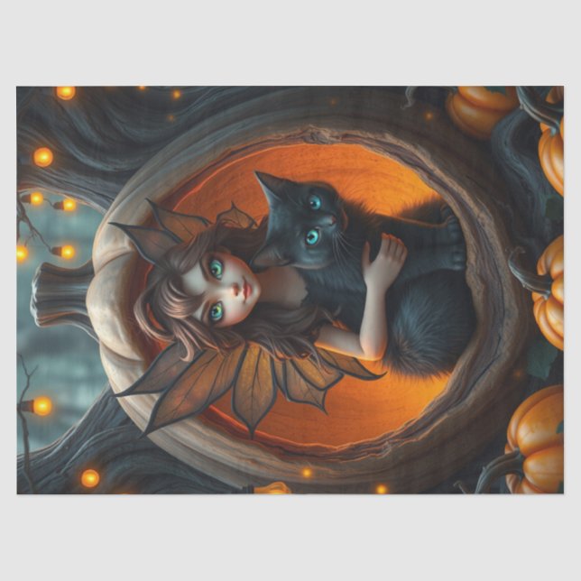 Halloween Spooky Cat and Fairy Fantasy  Tissue Paper (Front)
