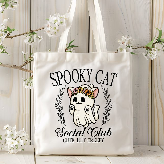 Halloween Spooky Cat Social Club Funny Tote Bag (Creator Uploaded)