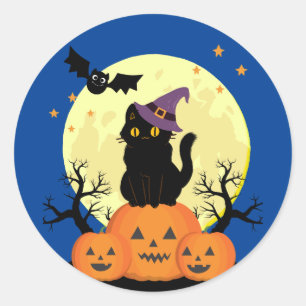 Halloween Spooky Cat Witch Jack-o-lanterns Classic Round Sticker