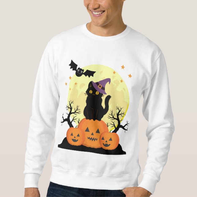 Halloween Spooky Cat Witch Jack-o-lanterns Men's  Sweatshirt (Front)