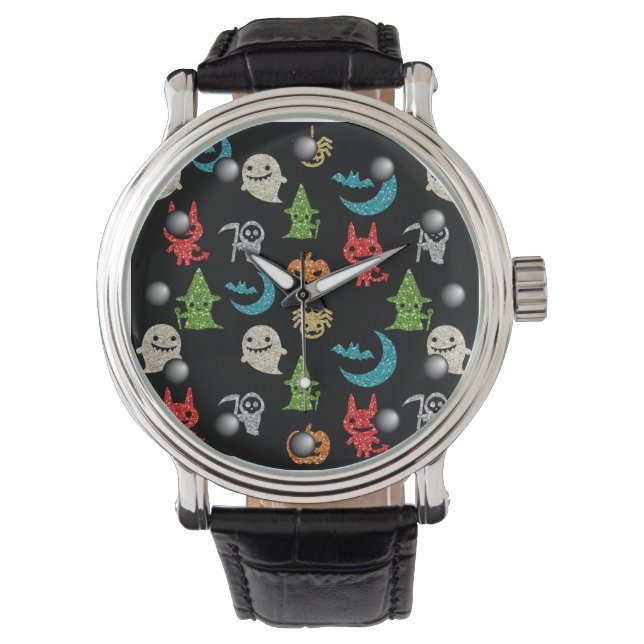 Halloween Spooky Cute Characters Glitter Collage Watch (Front)