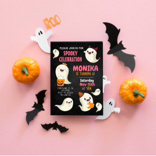 Halloween Spooky Cute Ghost Girl Birthday Invitation