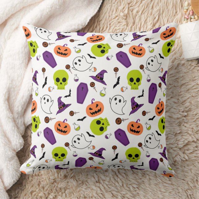 Halloween spooky cute pattern zombies skulls witch cushion (Blanket)