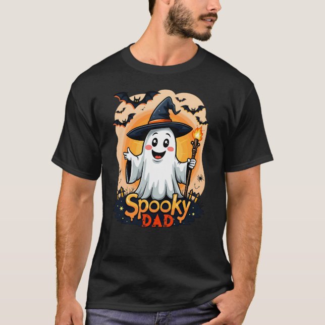 Halloween Spooky Dad Ghost With Hat Customisable  T-Shirt (Front)