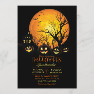 Halloween Spooky Dark Full Moon Jack O Lantern Invitation