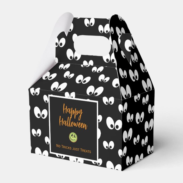 Halloween spooky eyes green cookie no tricks favour box (Front Side)