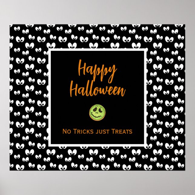 Halloween spooky eyes green cookie no tricks poster (Front)