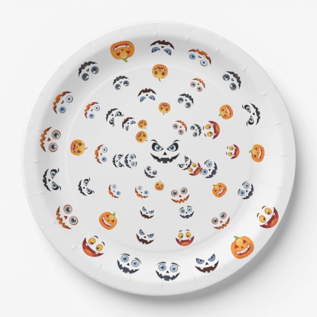 Halloween Spooky Face Pattern Paper Plate (Front)