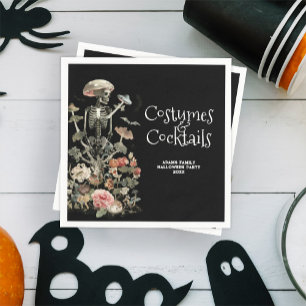 Halloween Spooky Floral Costume & Cocktails Black Napkin