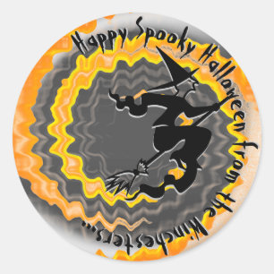 Halloween spooky flying witch magic spell custom  classic round sticker