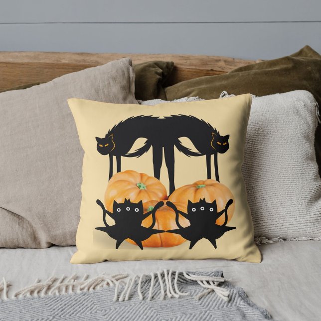 Halloween Spooky Funny Black Cat Pumpkin Custom Cushion (Creator Uploaded)
