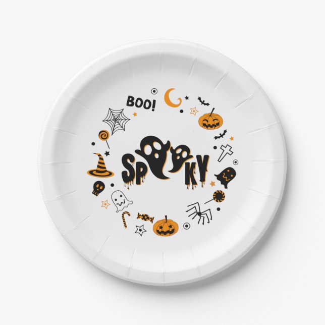 Halloween Spooky Ghost Paper Plates (Front)