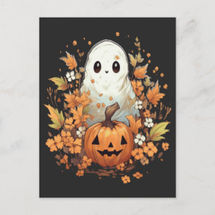 Halloween Spooky Ghost Pumpkin Postcard