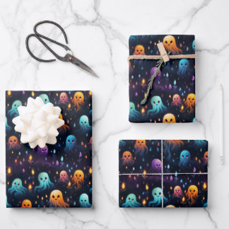 Halloween Spooky Ghost Seamless Pattern Wrapping Paper Sheet