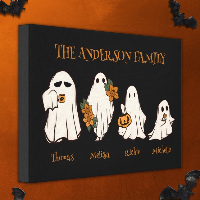 Halloween Spooky Ghosts Family Custom Names Black Canvas Print (Creator Uploaded)