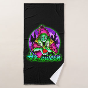 Halloween Spooky Green Witch Magic Hat Apple Bath Towel Set