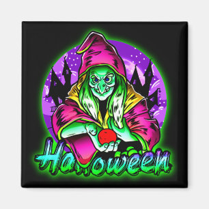 Halloween Spooky Green Witch Magic Hat Apple Magnet
