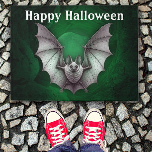 Halloween Spooky Grey Flying Bat Green Cave Doormat