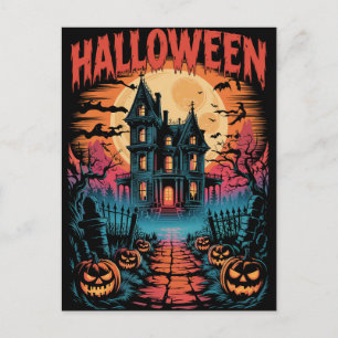 Halloween Spooky Haunted House Pumpkins          P Postcard