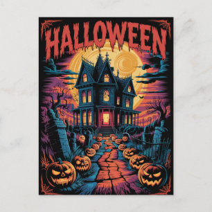 Halloween Spooky Haunted House Pumpkins Postcard