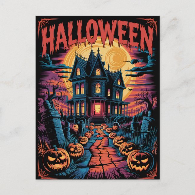 Halloween Spooky Haunted House Pumpkins          Postcard (Front)