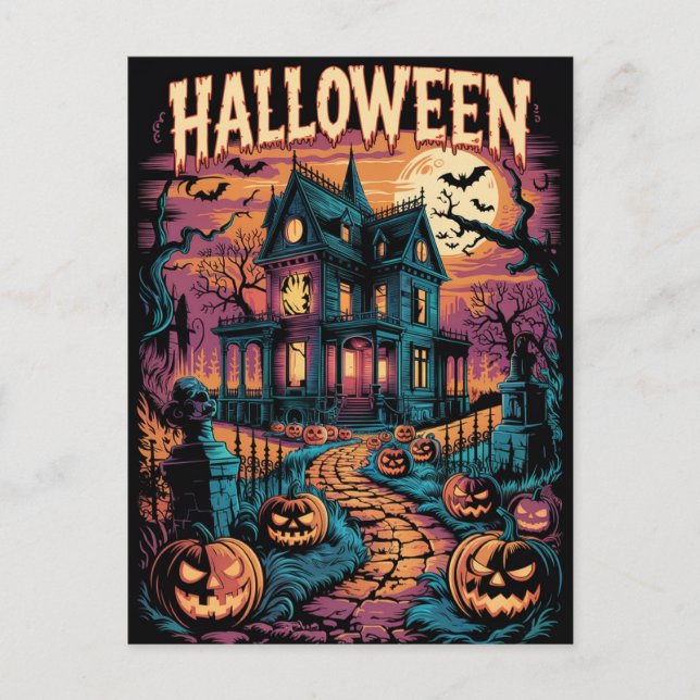 Halloween Spooky Haunted House Pumpkins          Postcard (Front)