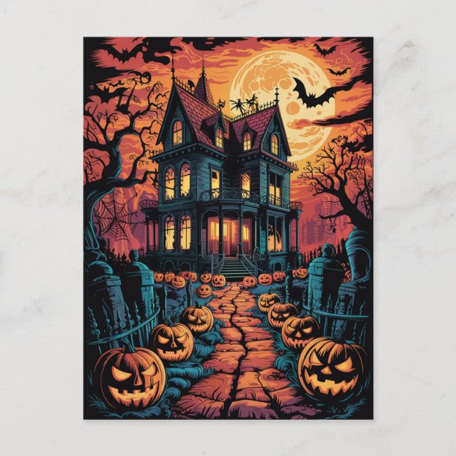 Halloween Spooky Haunted House Pumpkins          Postcard (Front)