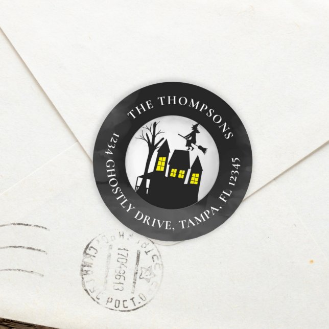 Halloween Spooky Haunted House Return Address Classic Round Sticker (Creator Uploaded)