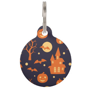 Halloween Spooky House Bats Trees Pumpkin Pattern Pet Tag