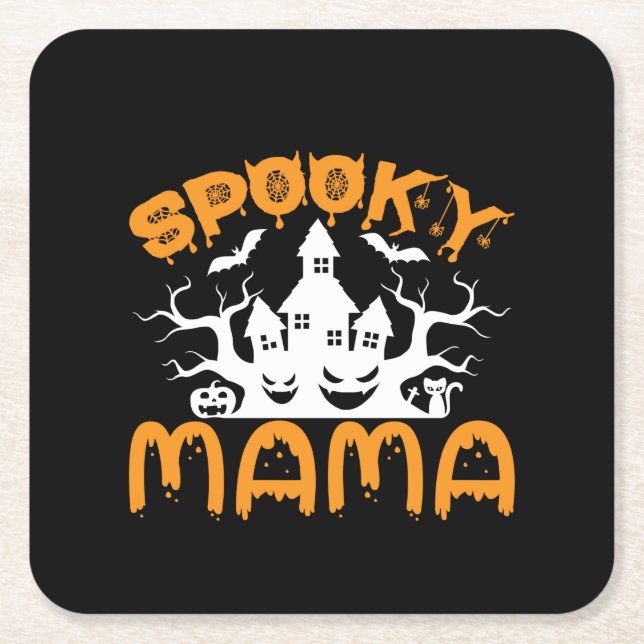 Halloween Spooky Mama Birthday Square Paper Coaster (Front)