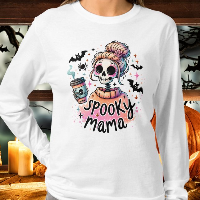 Halloween Spooky Mama Coffee Skeleton Custom T-Shirt (Creator Uploaded)