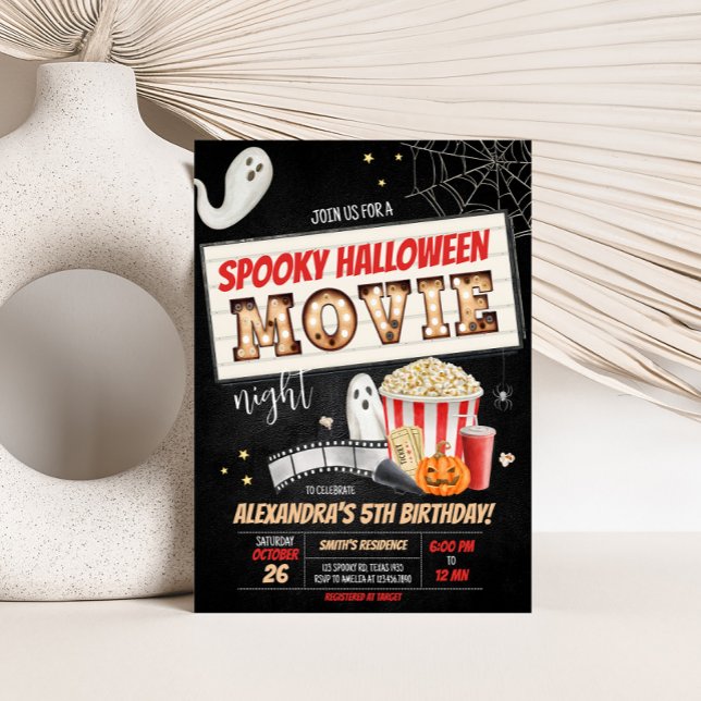 Halloween Spooky Movie Night Birthday Party Invitation (Spooky Halloween Movie Night Birthday Party Invitation)
