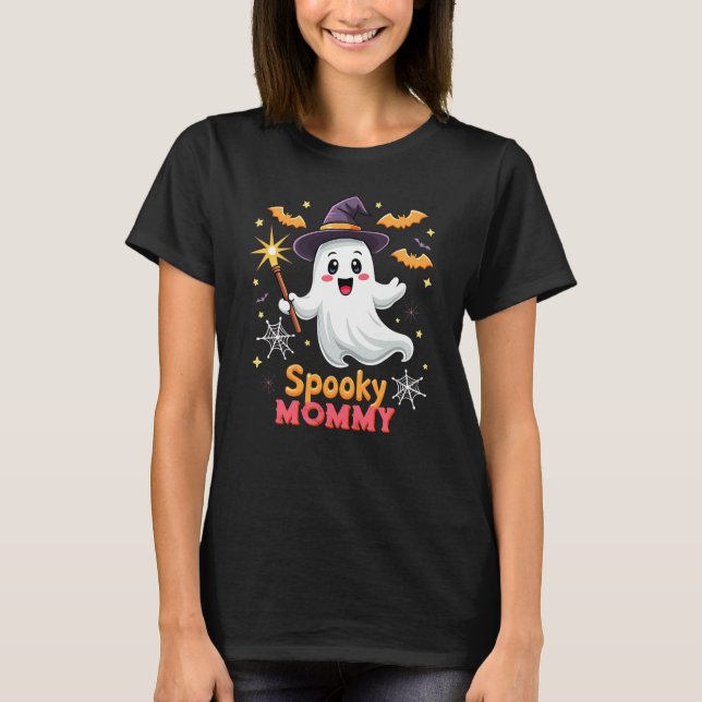 Halloween Spooky Mum Ghost Witch Hat Customisable  T-Shirt (Front)