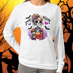 Halloween Spooky Mum Skeleton Messy Bun Custom T-Shirt
