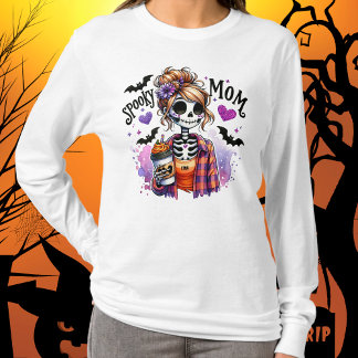Halloween Spooky Mum Skeleton Messy Bun Custom T-Shirt