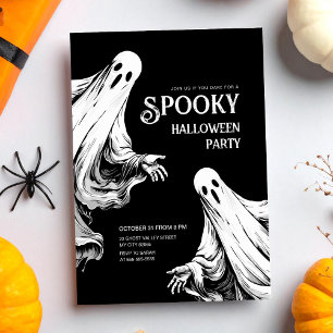 Halloween spooky night party with two ghosts holiday postcard