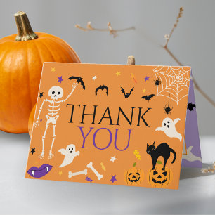 Halloween Spooky One 1st Birthday Orange Folded Thank You Card