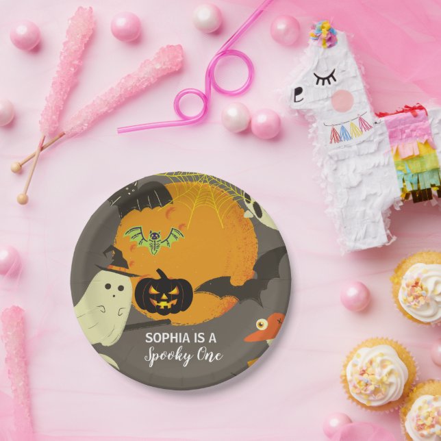 Halloween Spooky One Birthday  Paper Plate (Party)