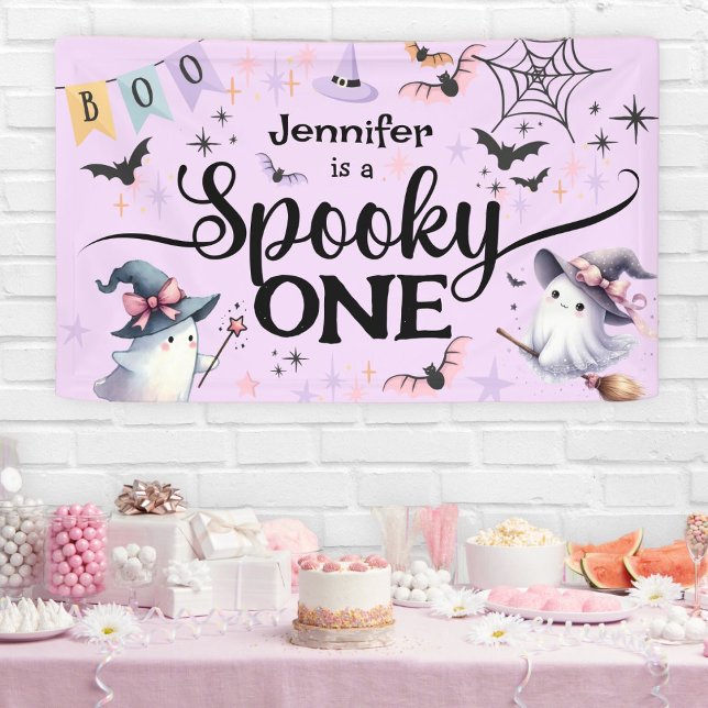 Halloween Spooky One Cute Ghost 1st Birthday Party Banner (Creator Uploaded)