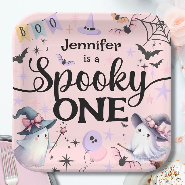 Halloween Spooky One Cute Ghost 1st Birthday Party Paper Plate (Creator Uploaded)